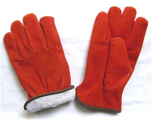 Red full split cowhide driver glove